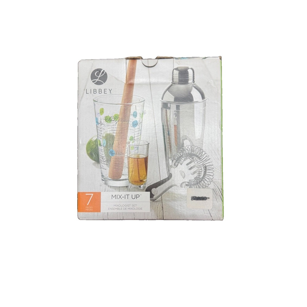 Libbey Mix-It-Up 7 Piece Mixologist Cocktail Shaker Bar Set 57080 Open Box